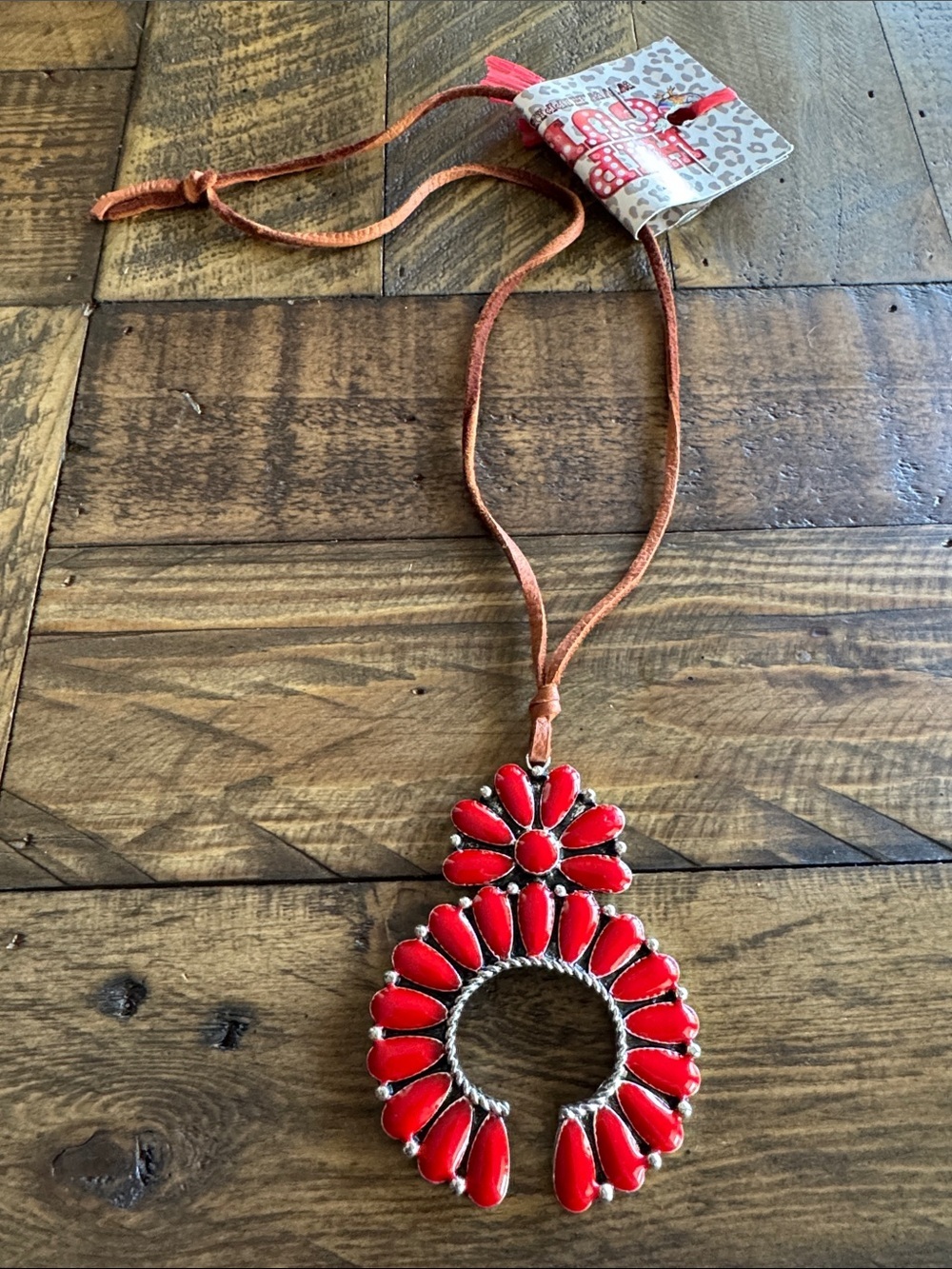 Red Squash Pendant Necklace - Statement Long Pendant 20”w/3”drop